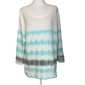 NWT Fresh Produce Women’s Sweater Blue White  Striped Tie Dye Relaxed Fit Large